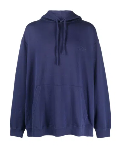 Mm6 Maison Margiela Embroidered-logo Cotton Hoodie In Blue