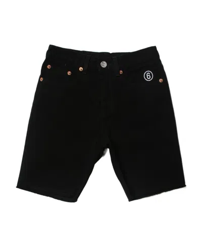 Mm6 Maison Margiela Embroidered Logo Denim Shorts In Black