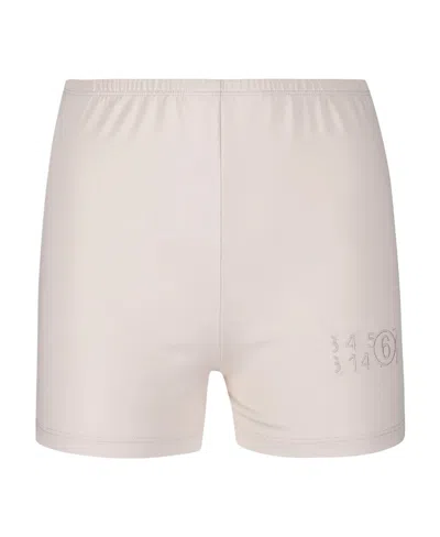 Mm6 Maison Margiela Embroidered-logo High-waisted Shorts In White