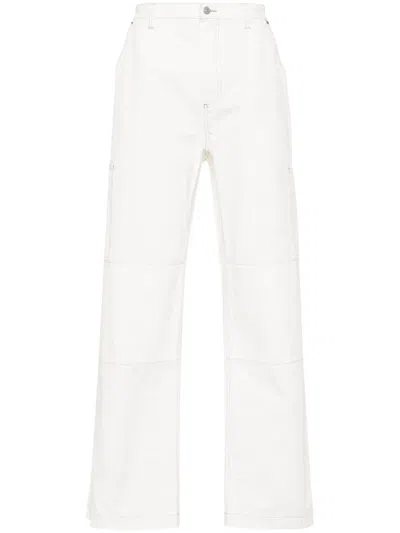 Mm6 Maison Margiela Embroidered-logo Straight-leg Trousers In White