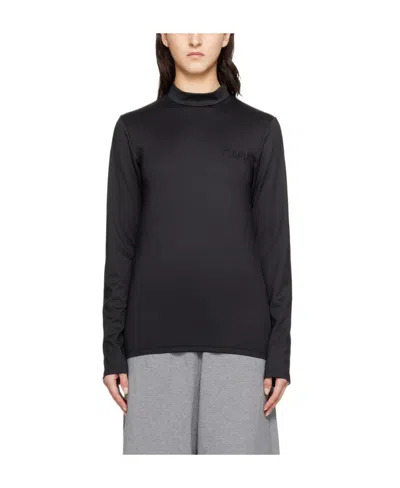 Mm6 Maison Margiela Embroidered Mock-neck T-shirt In Black