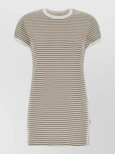 Mm6 Maison Margiela Embroidered Stretch Cotton Striped Mini Dress In Neutral
