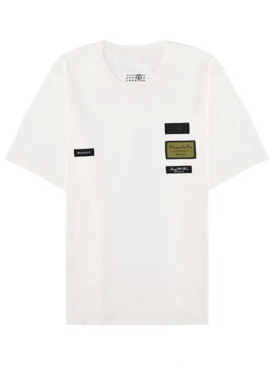 Mm6 Maison Margiela External Labels Cotton Crewneck T-shirt In White