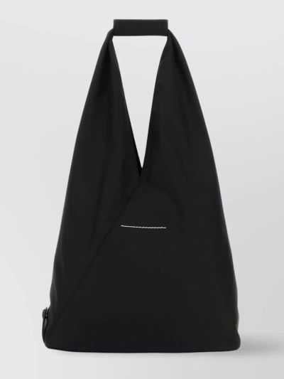 Mm6 Maison Margiela Fabric Triangular Tote With Contrasting Stitching In Black