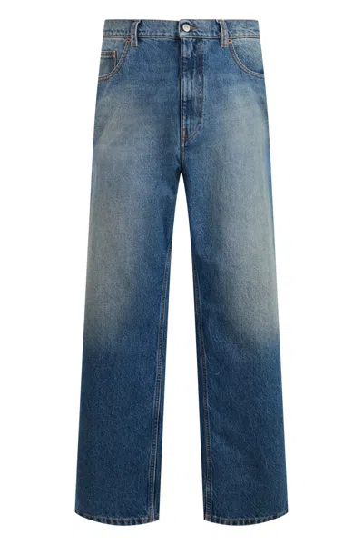 Mm6 Maison Margiela Faded Loose Straight Jeans With High Waist And Button-zip Closure In Blue