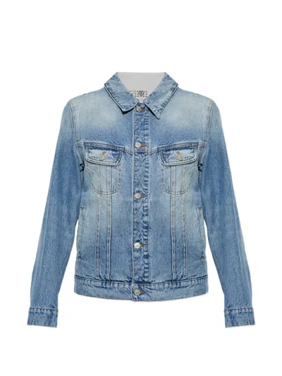 Mm6 Maison Margiela Faded-effect Panelled Denim Jacket In Blue