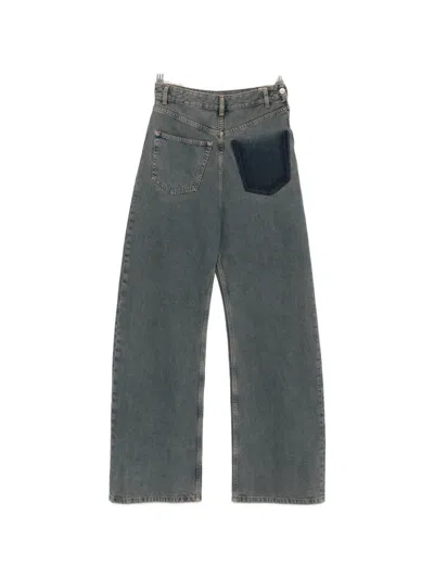 Mm6 Maison Margiela Light Grey Denim Asymmetric Wide-leg Jeans In Gray