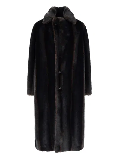 Mm6 Maison Margiela Brown Faux Fur Lined Coat