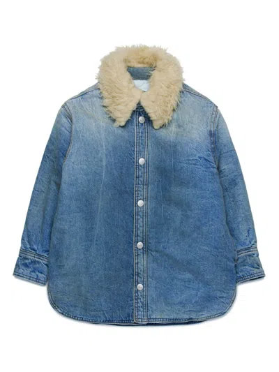 Mm6 Maison Margiela Kids' Faux-fur Collar Denim Jacket In M601
