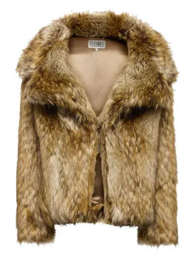 Mm6 Maison Margiela Faux Fur Jacket Woman Beige In Brown