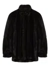 Mm6 Maison Margiela Plush Black Faux Fur Jacket With High Collar And Relaxed Fit In Black
