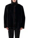Mm6 Maison Margiela Plush Black Faux Fur Jacket With High Collar And Relaxed Fit In Brown