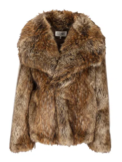 Mm6 Maison Margiela Faux-fur Jacket Coats Beige In Multi
