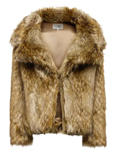 Mm6 Maison Margiela Faux Fur Jacket Woman Beige In Gold