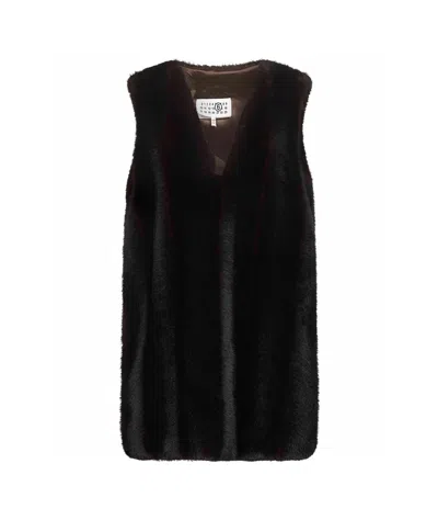 Mm6 Maison Margiela Faux-fur Mini Dress In Black