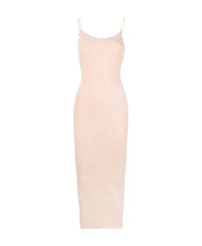 Mm6 Maison Margiela Faux-fur Ribbed-knit Fitted Dress In Nude