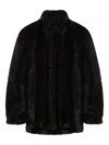 Mm6 Maison Margiela Plush Black Faux Fur Jacket With High Collar And Relaxed Fit In Black