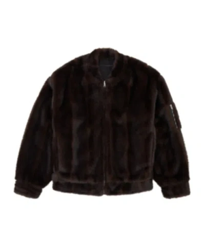 Mm6 Maison Margiela Faux-fur Zip-front Bomber Jacket In Brown