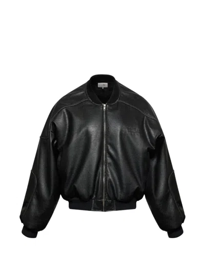 Mm6 Maison Margiela Faux Leather Jacket With Rib-knit Trim In Black