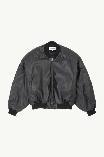 Mm6 Maison Margiela Faux Leather Jacket With Rib-knit Trim In Black