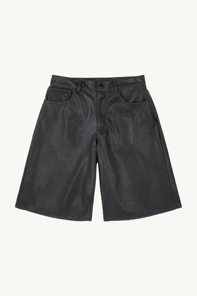 Mm6 Maison Margiela Leather-effect Knee-length Shorts In Black