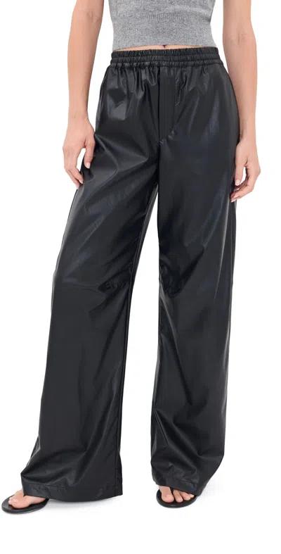 Mm6 Maison Margiela Wide-leg Faux Leather Pants With Gathered Waistband And Side Pockets In Black