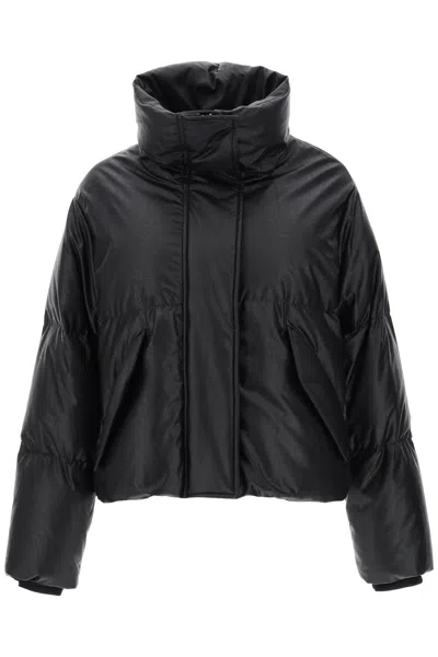 Mm6 Maison Margiela Faux Leather Puffer Jacket With Back Logo Embroidery In Black