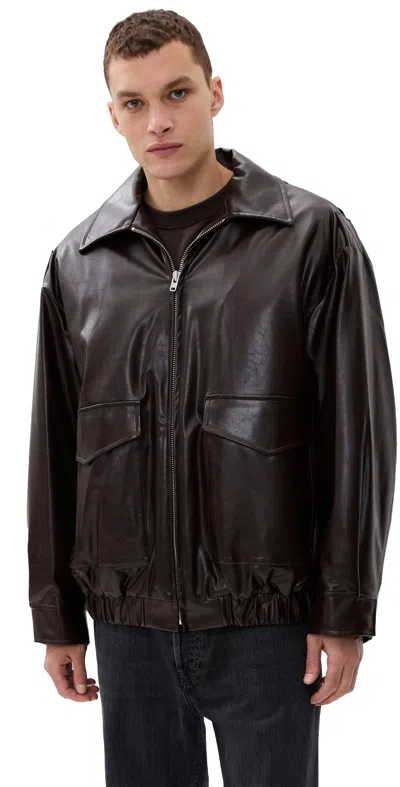 Mm6 Maison Margiela Mm6 By Maison Margiela Relaxed Fit Leather Jacket With Classic Collar In Brown