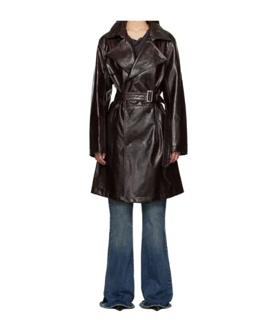 Mm6 Maison Margiela Faux Leather Trench Coat In Brown