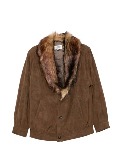 Mm6 Maison Margiela Faux-fur Collar Jacket In Brown