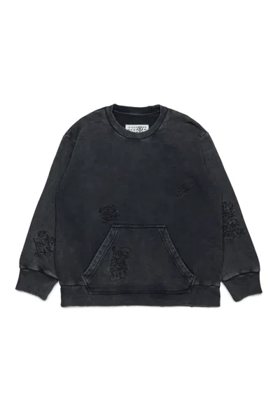 Mm6 Maison Margiela Felpa Girocollo Con Rotture Rammendate In Black