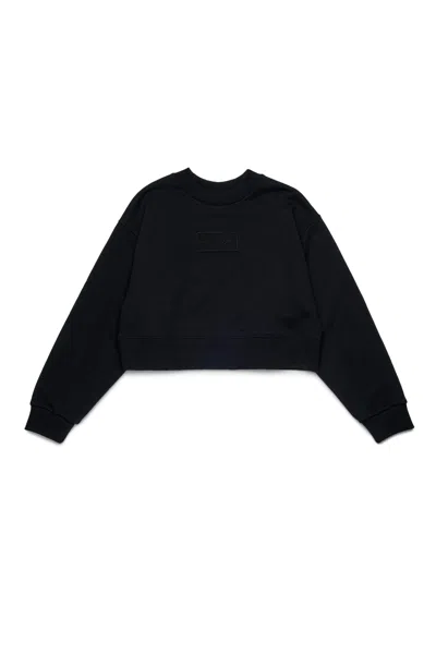 MM6 MAISON MARGIELA FELPA GIROCOLLO CROPPED CON PATCH NUMERIC LOGO