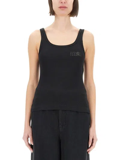 Mm6 Maison Margiela Fitted Black Ribbed Tank Top