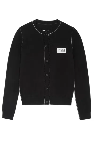 Mm6 Maison Margiela Fitted Cardigan With Iconic Numeric Logo And Contrast Trim In Black