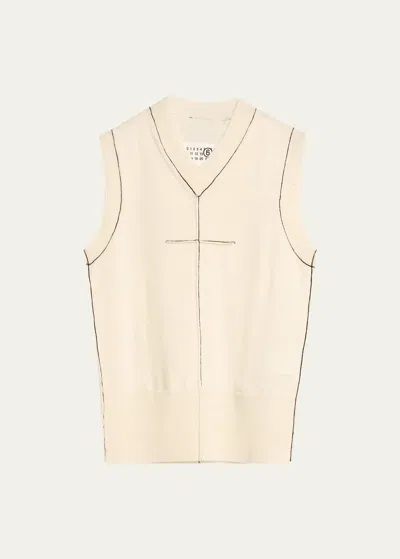 Mm6 Maison Margiela Fitted Contrast-stitch Top In Neutral