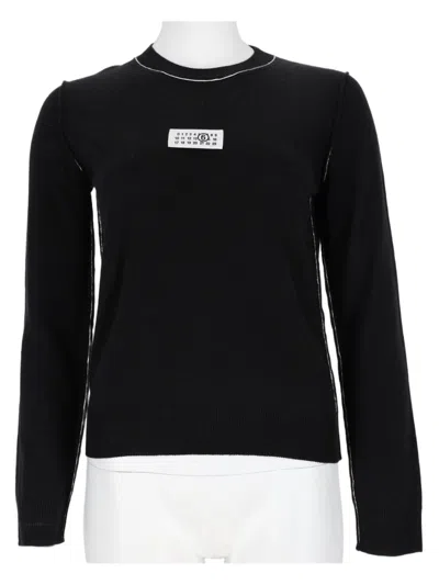 Mm6 Maison Margiela Fitted Long-sleeve Sweater With Crew Neckline And Subtle Stitching In Black