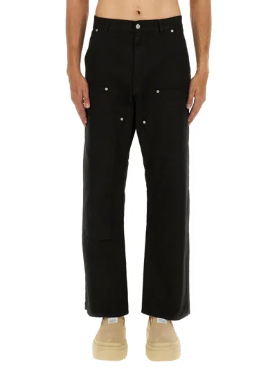 Mm6 Maison Margiela Black Jeans With Multi-pocket Design And Silver Rivets