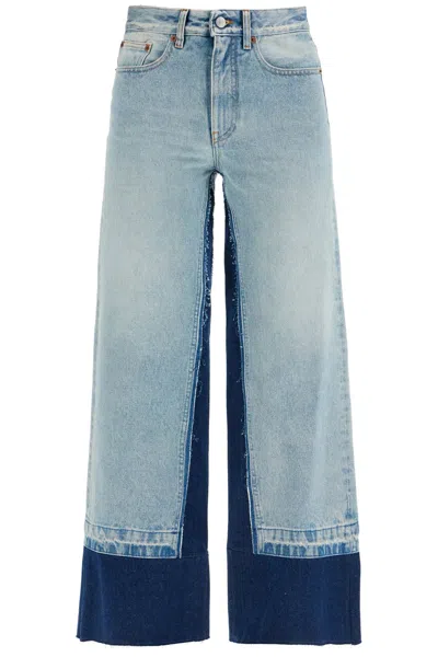 Mm6 Maison Margiela Denim Jeans With Contrast Hem And Pockets In Blue