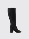 Mm6 Maison Margiela Stivale Knee-high Black Leather Boots With Anatomic Toe And Upper Stitching In Black
