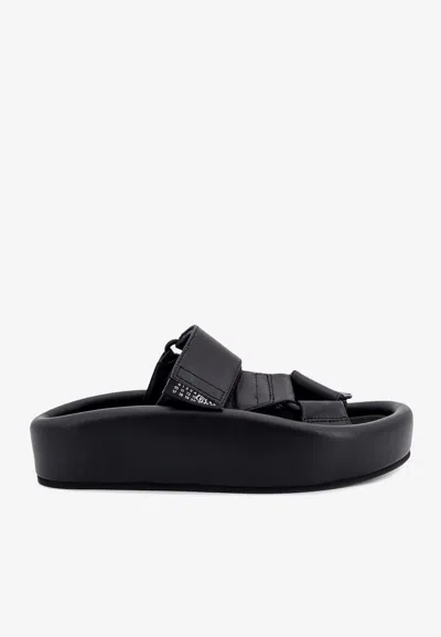 Mm6 Maison Margiela Flatform Leather Sandals In Black
