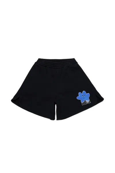 Mm6 Maison Margiela Kids' Fleece Shorts With Happy Star Graphics In Black
