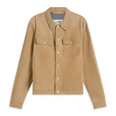 Mm6 Maison Margiela Flock Denim Trucker Jacket Sand In Brown