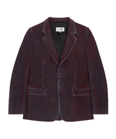 Mm6 Maison Margiela Flocked Denim Suit Jacket In Burgundy