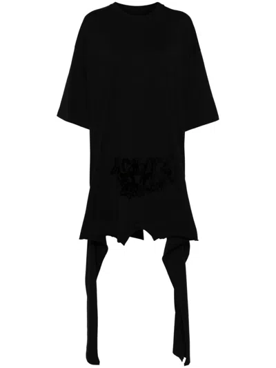Mm6 Maison Margiela Flocked-logo Midi Dress In Black