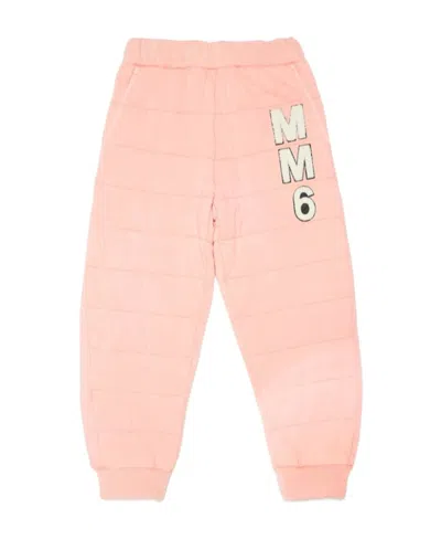 Mm6 Maison Margiela Flocked-logo Straight Trousers In Pink