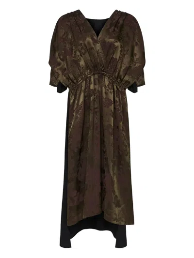 Mm6 Maison Margiela Floral-print Gathered Midi Dress