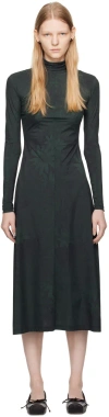 Mm6 Maison Margiela Floral-print High-neck Midi Dress In Black