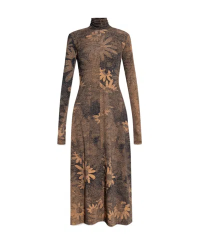 Mm6 Maison Margiela Floral-print Midi Dress In Brown
