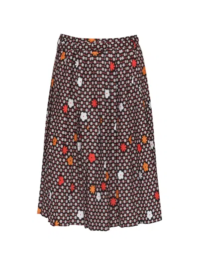 Mm6 Maison Margiela Black Pleated Floral Backdrop Flared Skirt In Multi