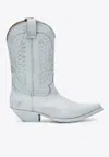 Mm6 Maison Margiela Mm6 By Maison Margiela Pointed Toe Leather Boots With Embroidery And Stacked Cuban Heel